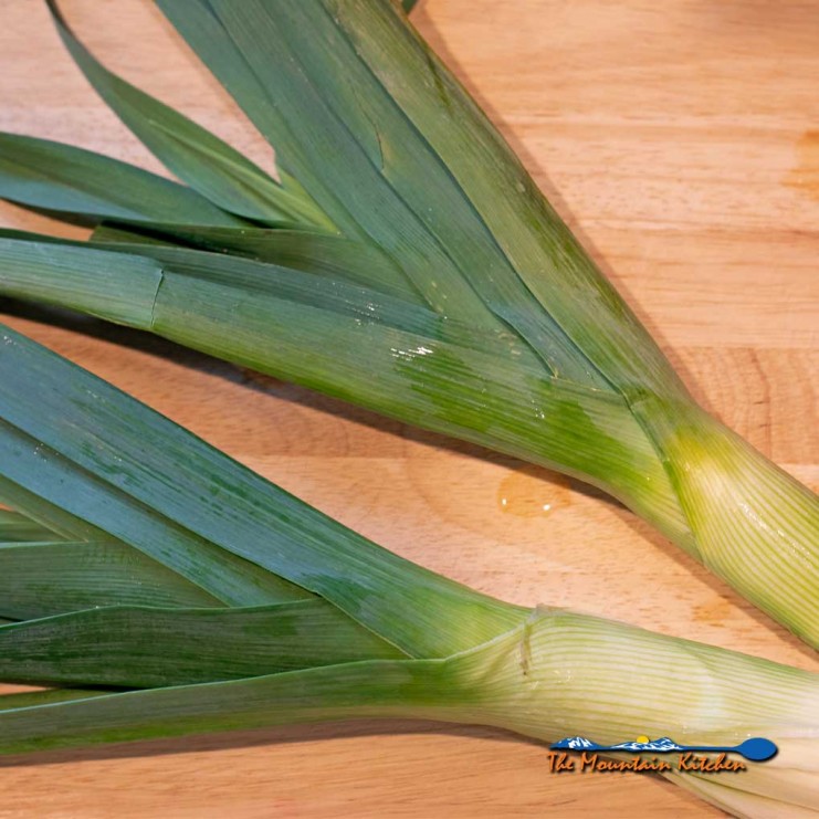 leeks on cutting board