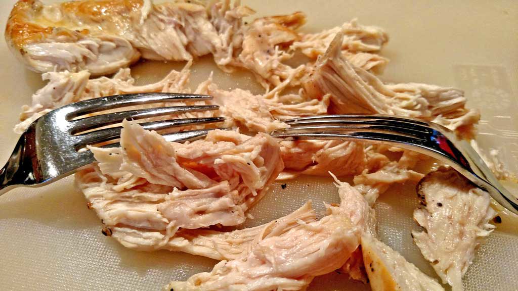 shredded chicken with two forks