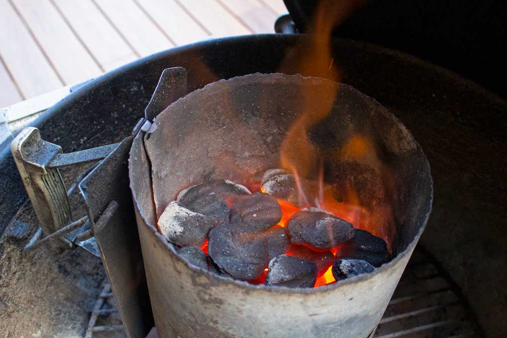 charcoal chimney with fire and hot coals