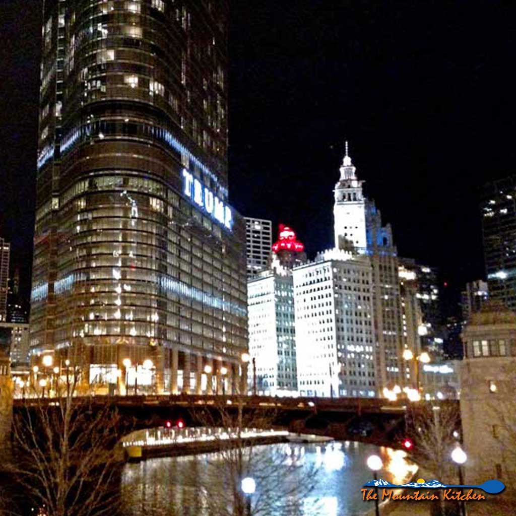 Chicago buildings at night