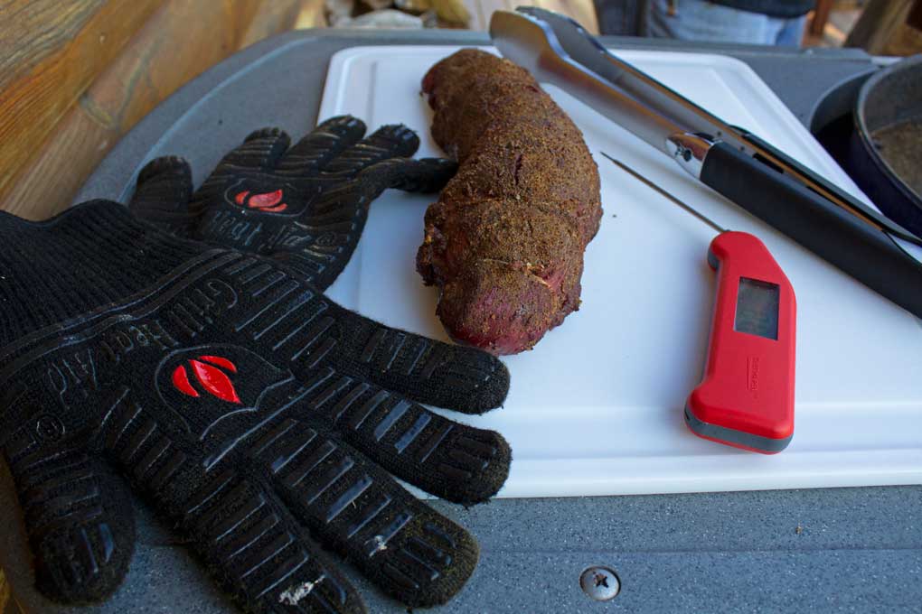 grilling gloves with food