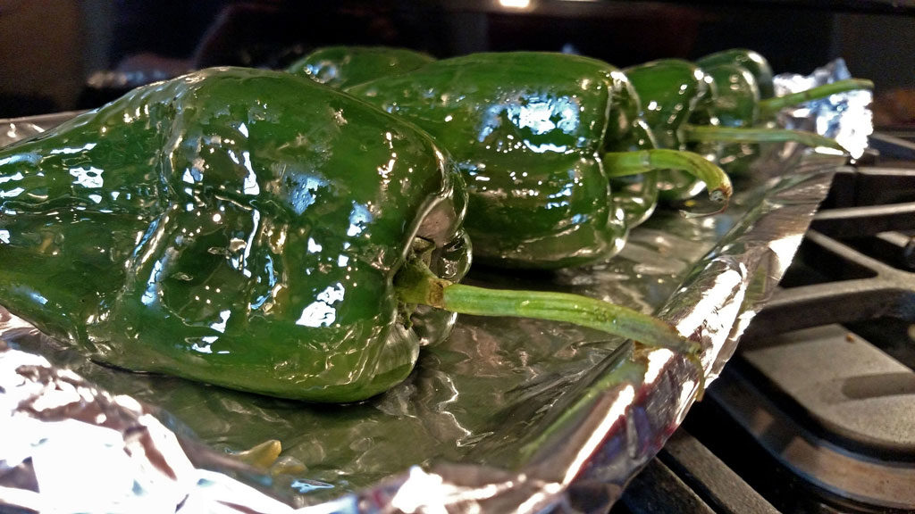 poblanos on sheet pan