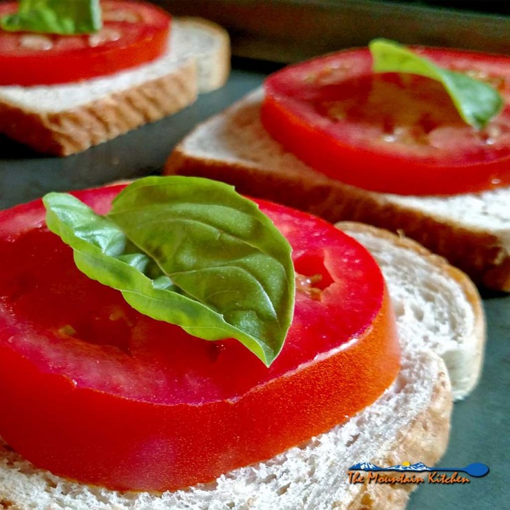 This open-face Caprese Sandwich is perfect for a quick summer meal, toasted bread with tomato slices, basil, mozzarella and parmesan cheese. | TheMountainKitchen.com