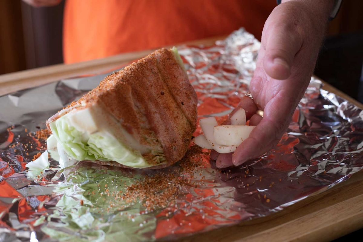 adding onions to foil