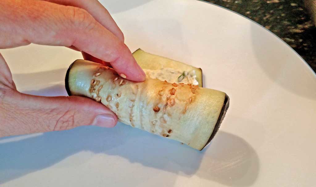 rolling eggplant slice