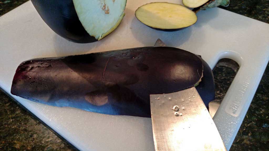 cutting eggplant
