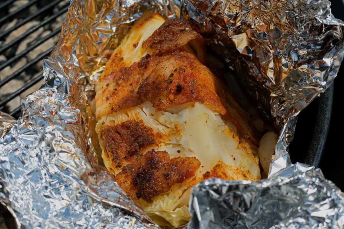 grilled cabbage inside foil