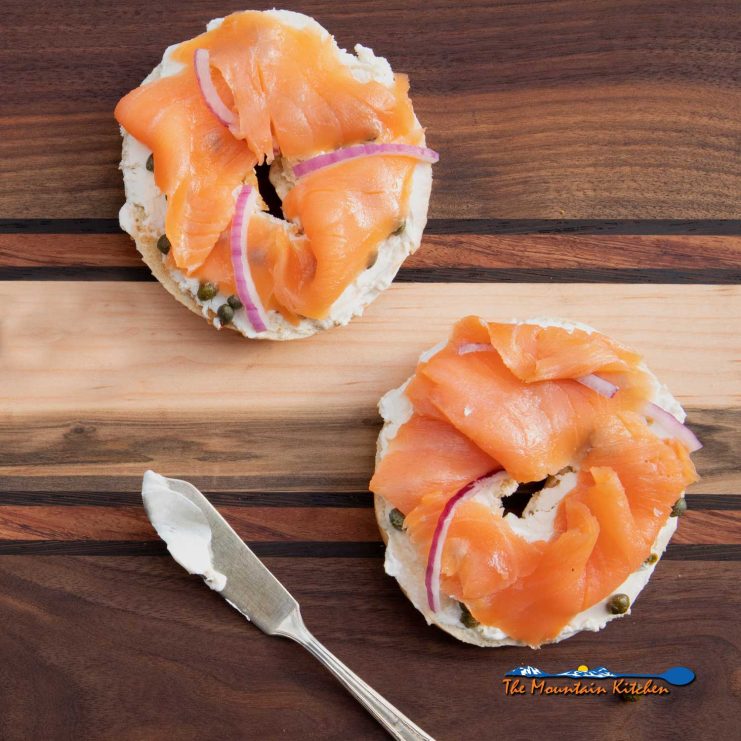 lox and bagels with knife