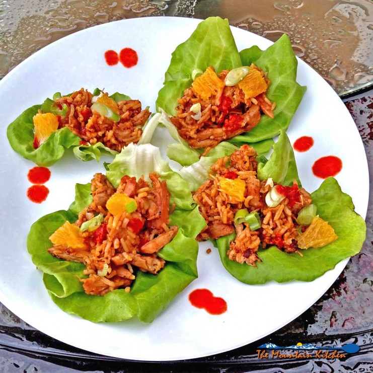 Orange Ginger Chicken Lettuce Wraps on a plate