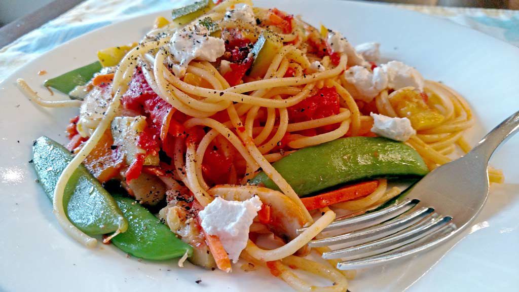 Pasta primavera on plate