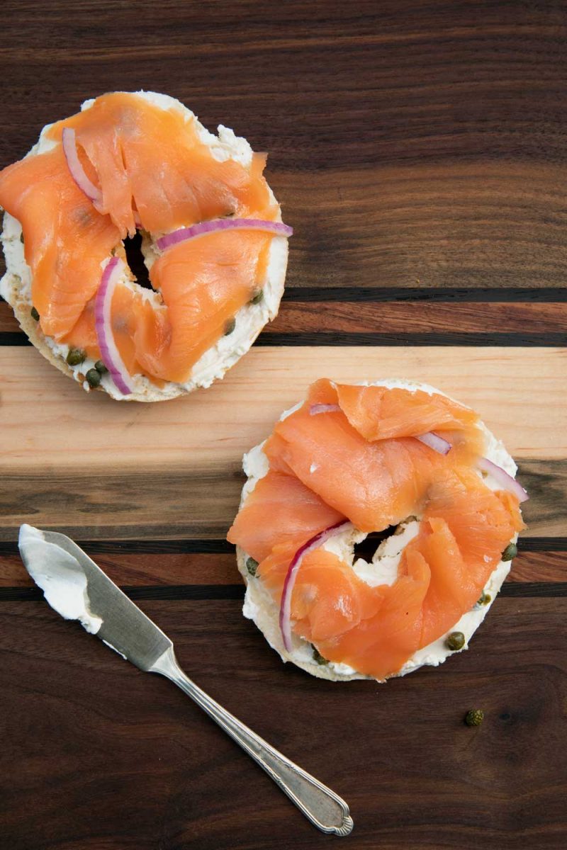 prepared lox and bagels on board