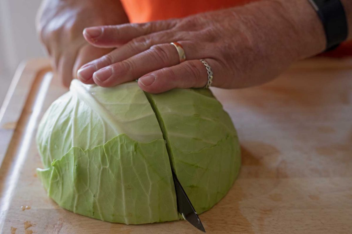 slicing cabbage down middle