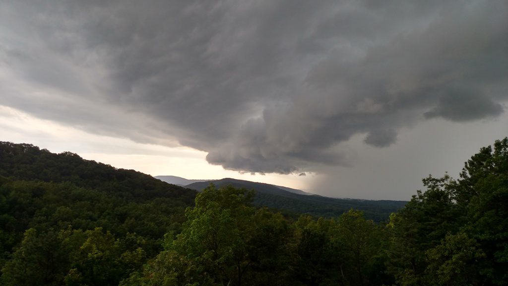 The storm moving across the valley.