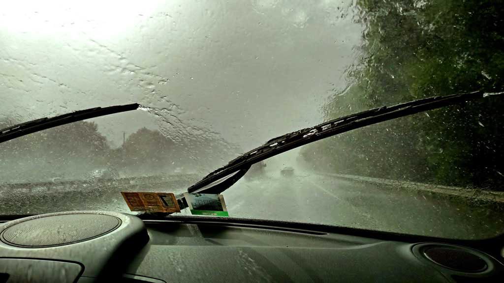 driving home in the pouring rain