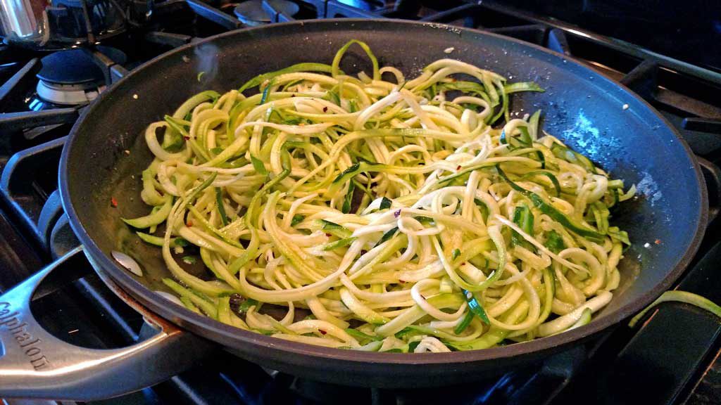 These garlic goat cheese zucchini noodles are a great low-carb option. Creamy, garlicky noodles with a hint of spice. A perfect side dish to any meal. | TheMountainKitchen.com