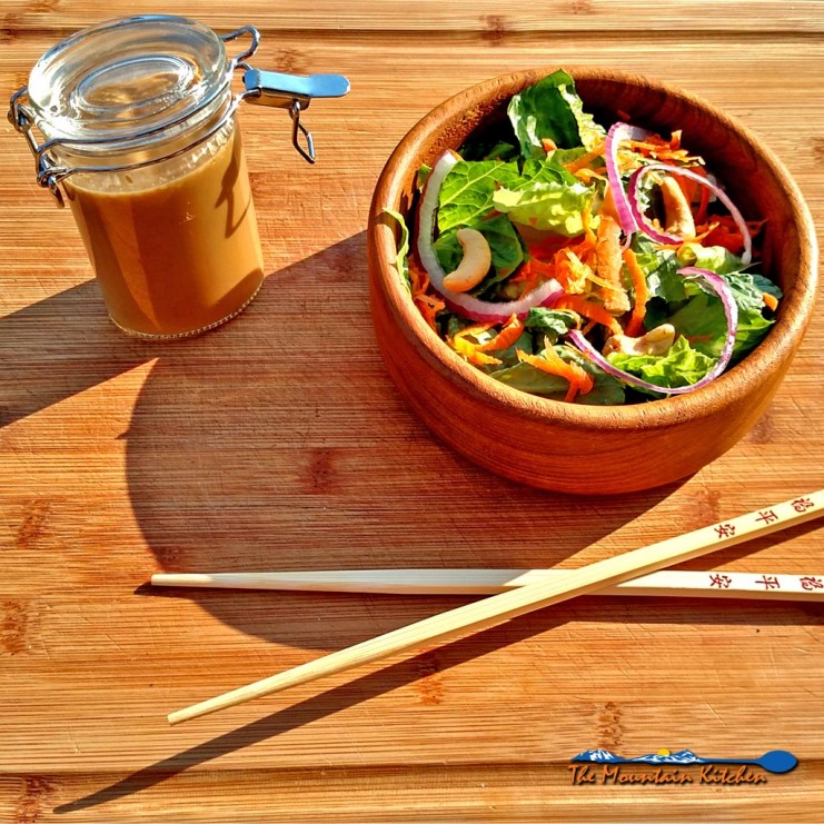 This Asian Salad with Sesame Dressing is sweet, savory, and slightly tangy, and has a definite sesame flavor that makes this dressing so good! | TheMountainKitchen.com