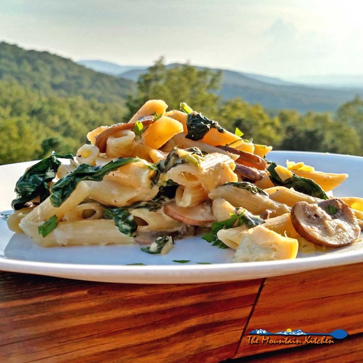 Mushroom Spinach Artichoke Alfredo Pasta