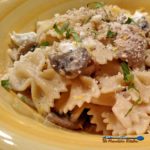 This delicious Mushroom Goat Cheese Farfalle pasta dish is loaded with mushrooms, garlic and shallots in creamy goat cheese sauce, with lemon and basil. | TheMountainKitchen.com