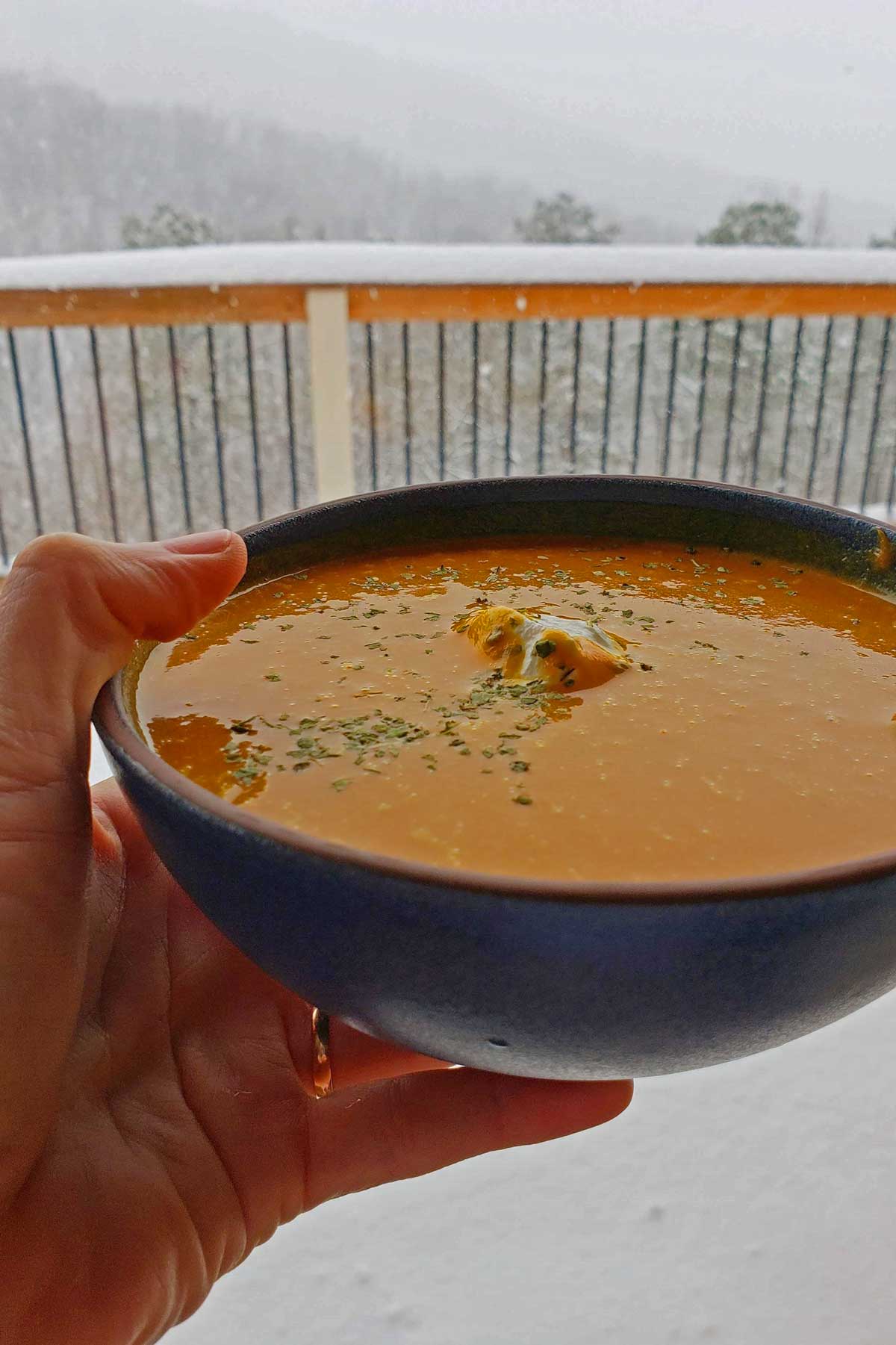 Fresh carrots never tasted better, than in this Curried Carrot-Coconut Soup! Roasted carrots, onions and garlic, puréed with hints of curry, in coconut milk