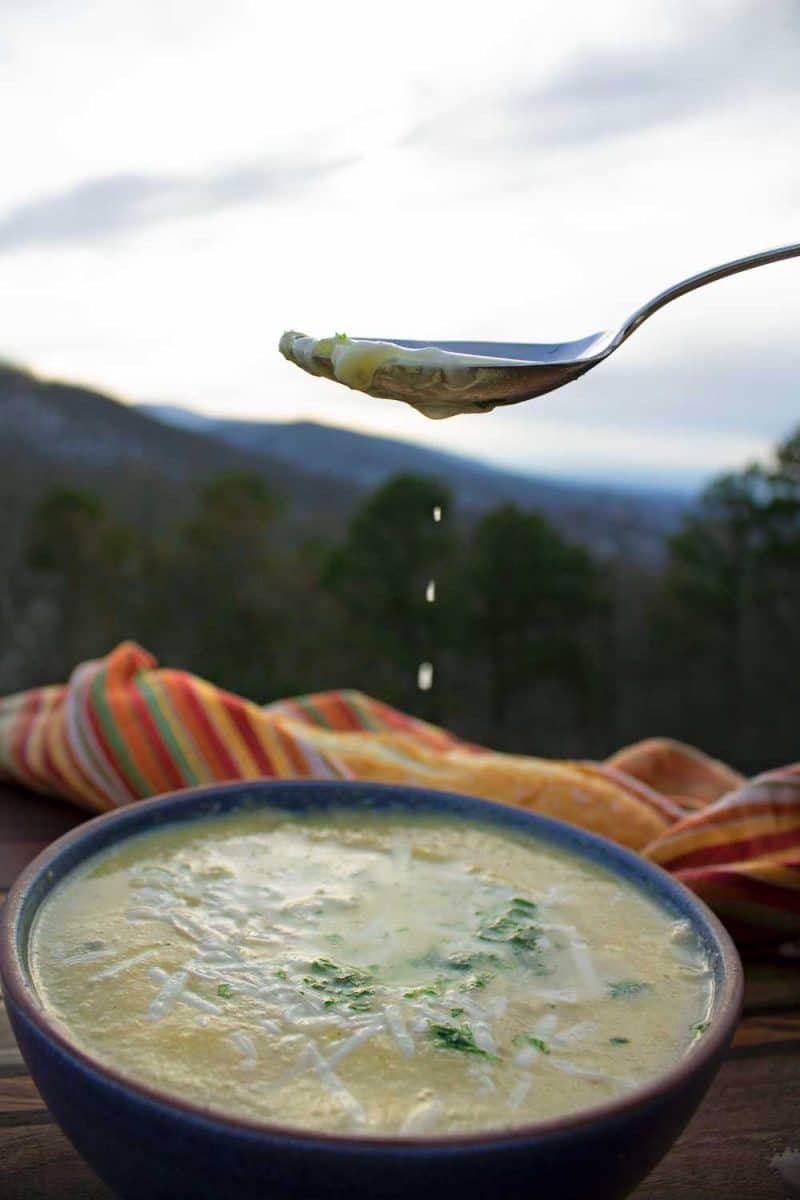 dripping spoon of roasted cauliflower soup