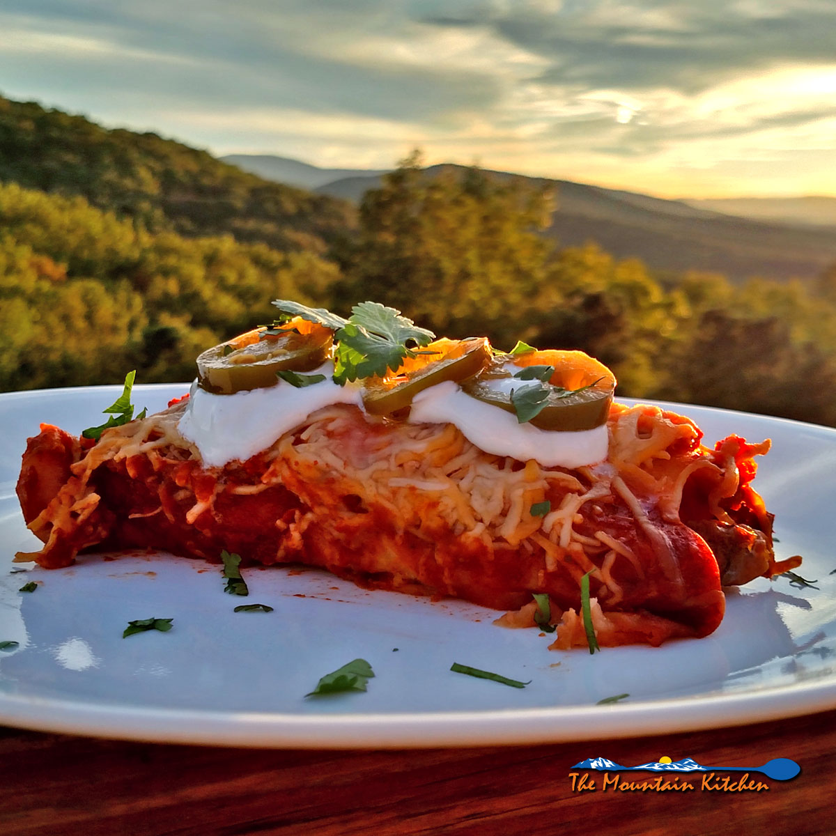 Steak Enchilada on plate ready to eat