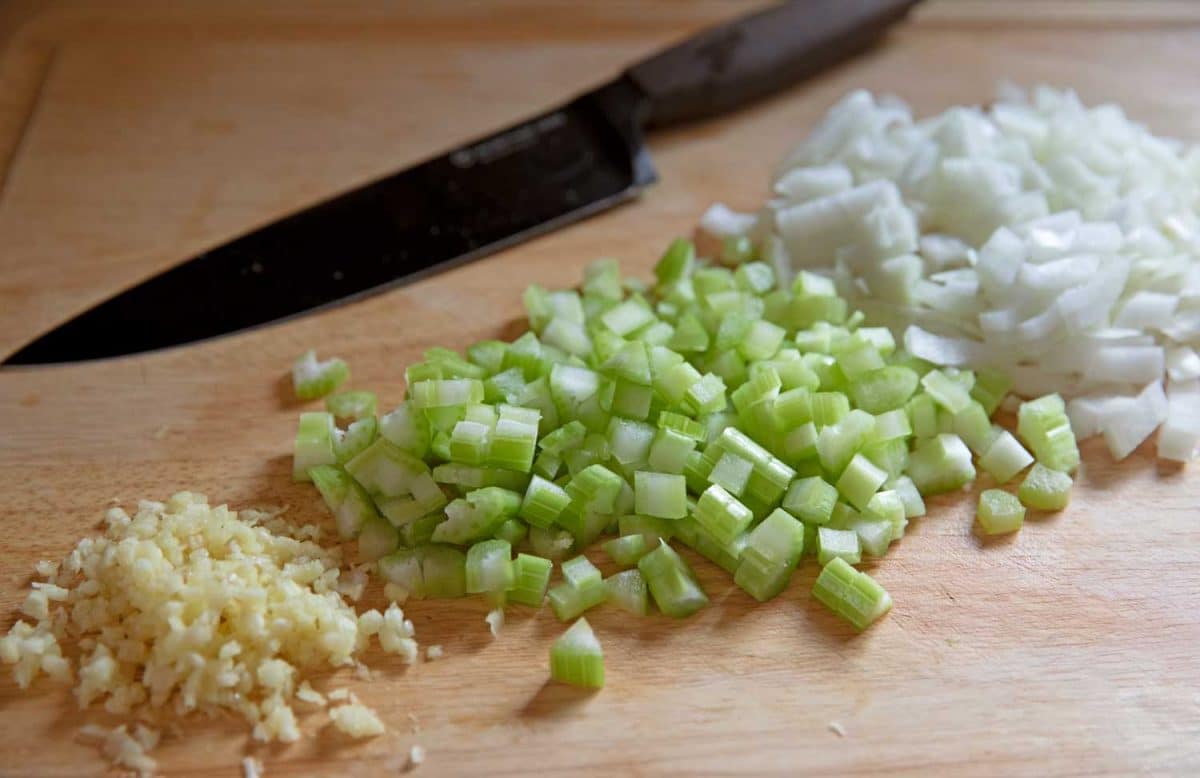 chopped vegetables on cutting board