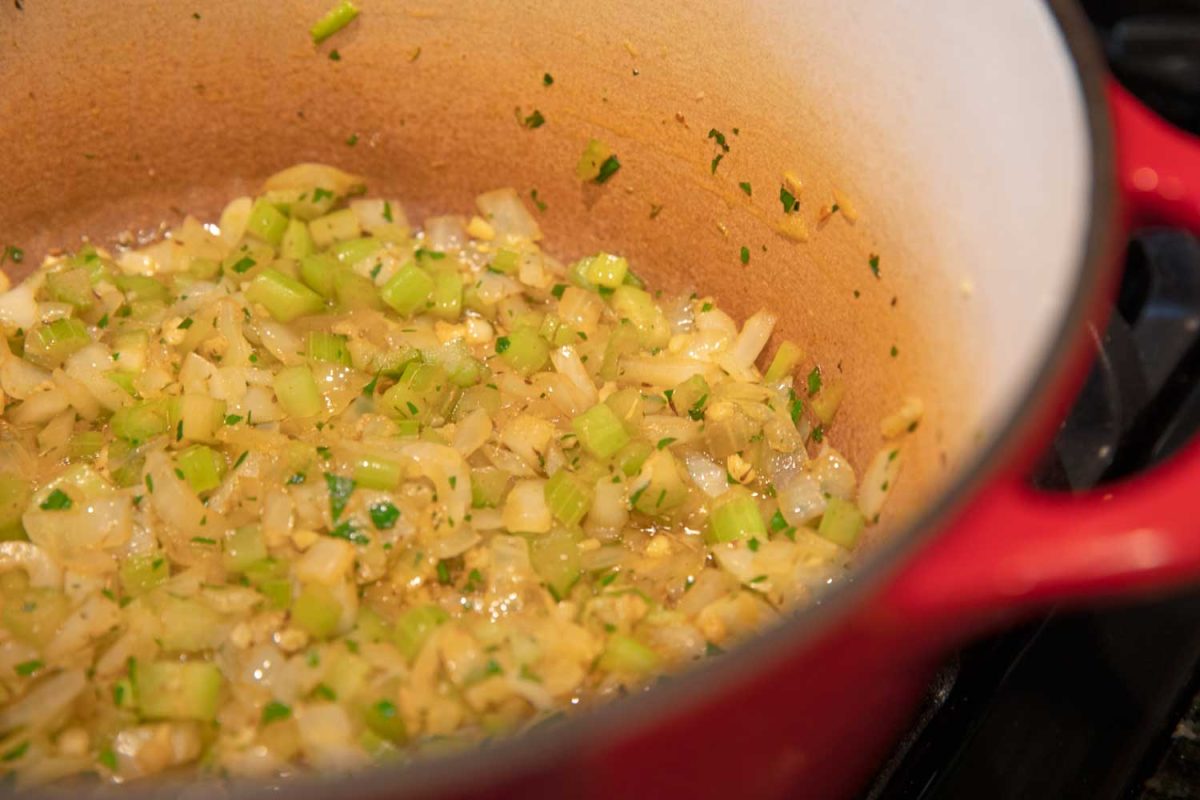 sautéing veggies in pot