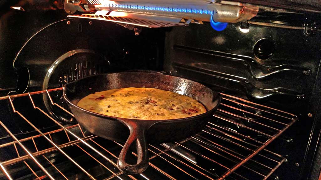 pan of fritatta under broiler