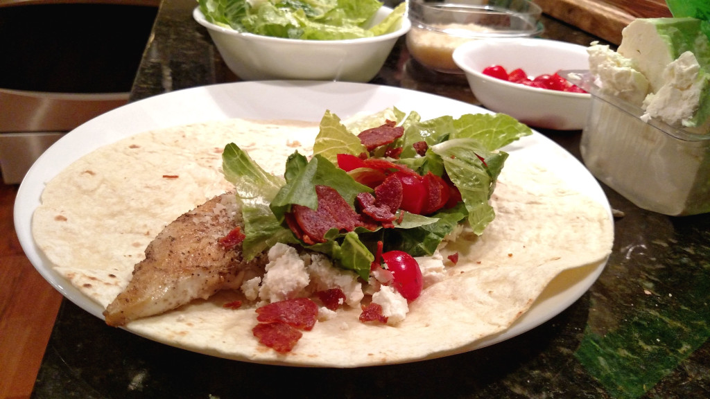 assembling the Chicken Caesar Wrap