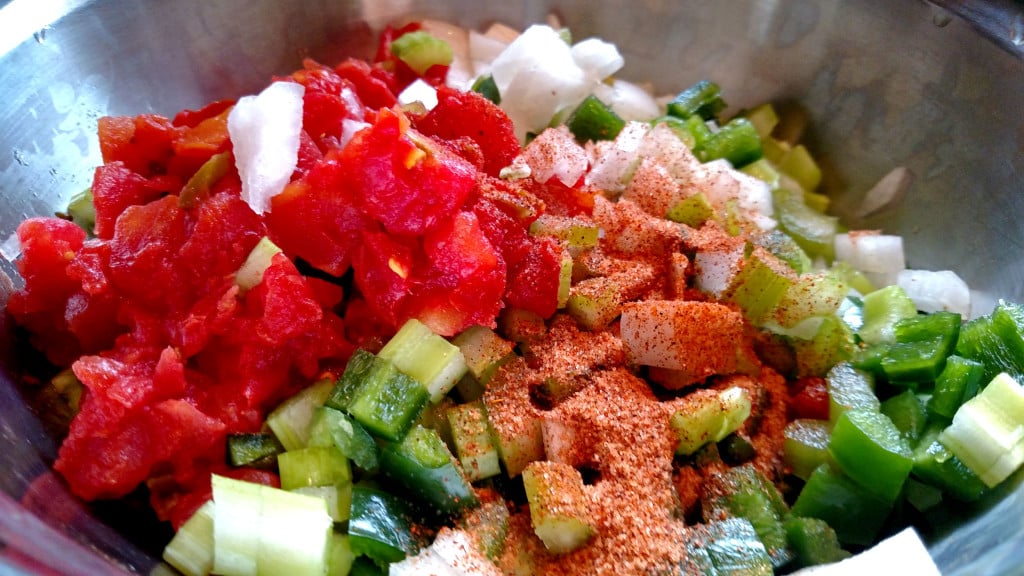 chopped vegetables with seasoning