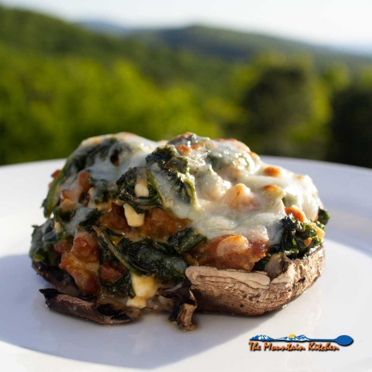 sausage kale stuffed mushrooms with mountain view