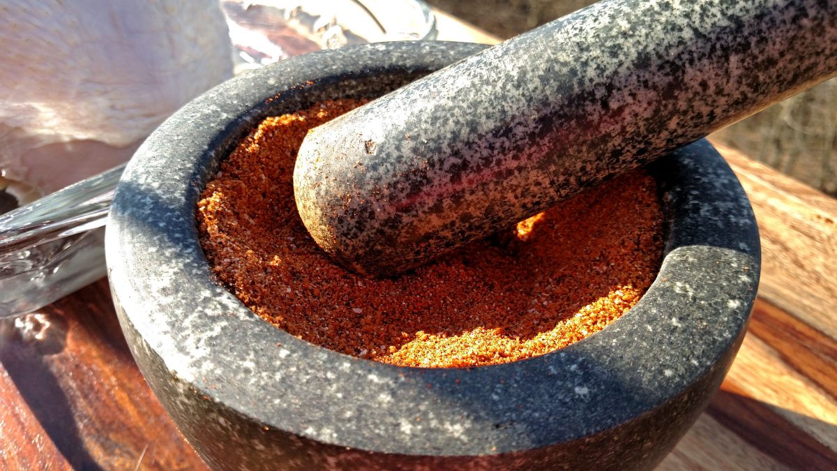 turkey rub in mortar and pestle