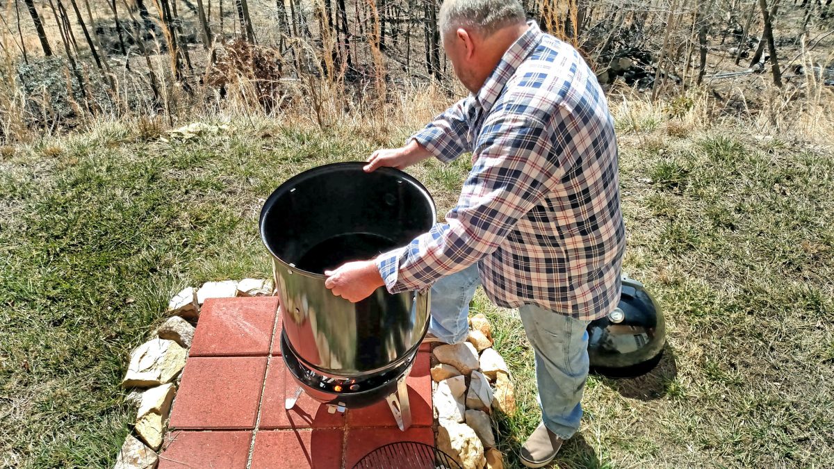 David setting up smoker
