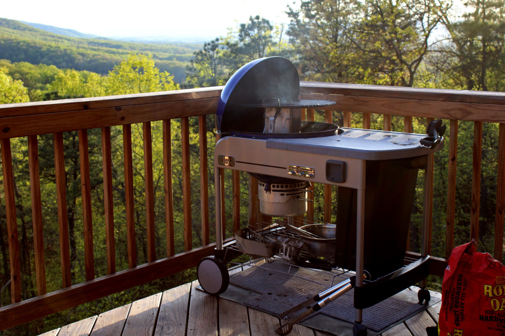 Weber Performer grill on deck with mountain view