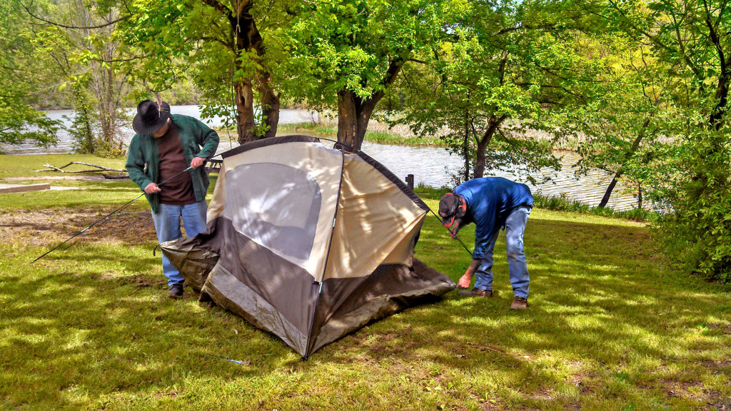 David and Danny setting up the tent