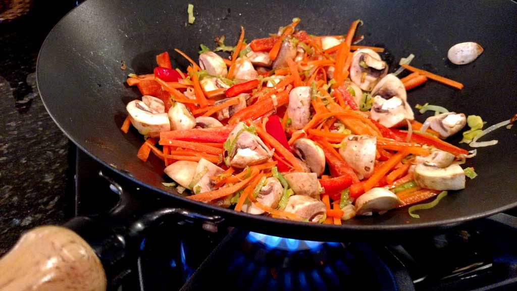 vegetables cooking in wok