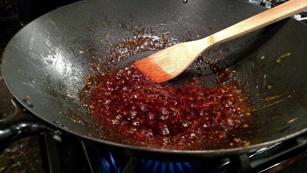 sauce cooking in wok