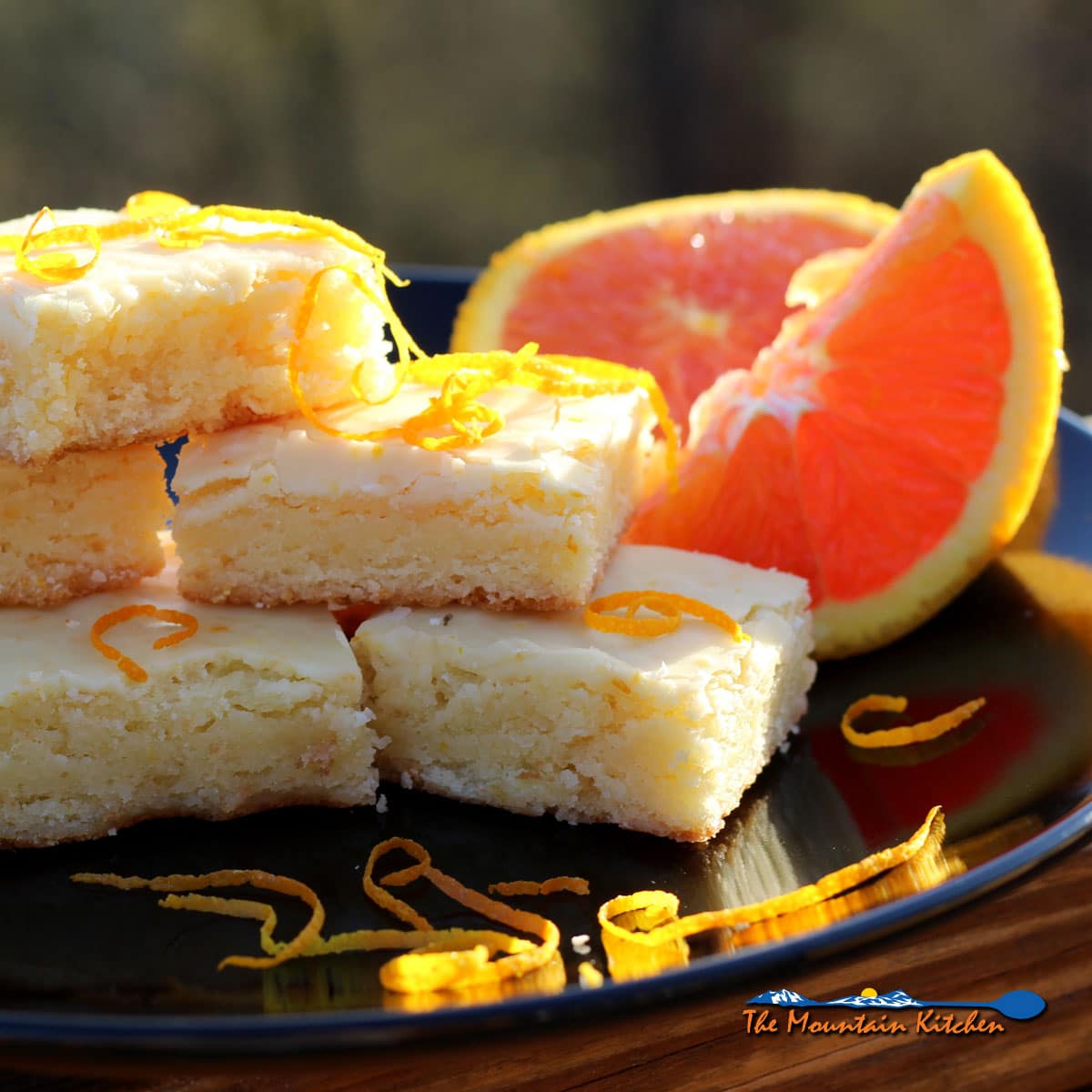 orange brownie slices on plate ready to eat