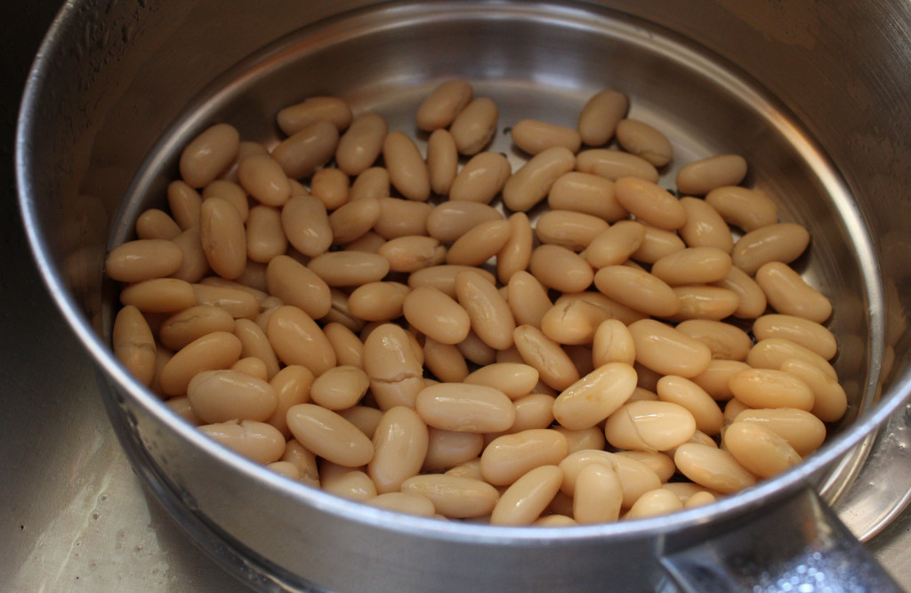 beans draining in strainer
