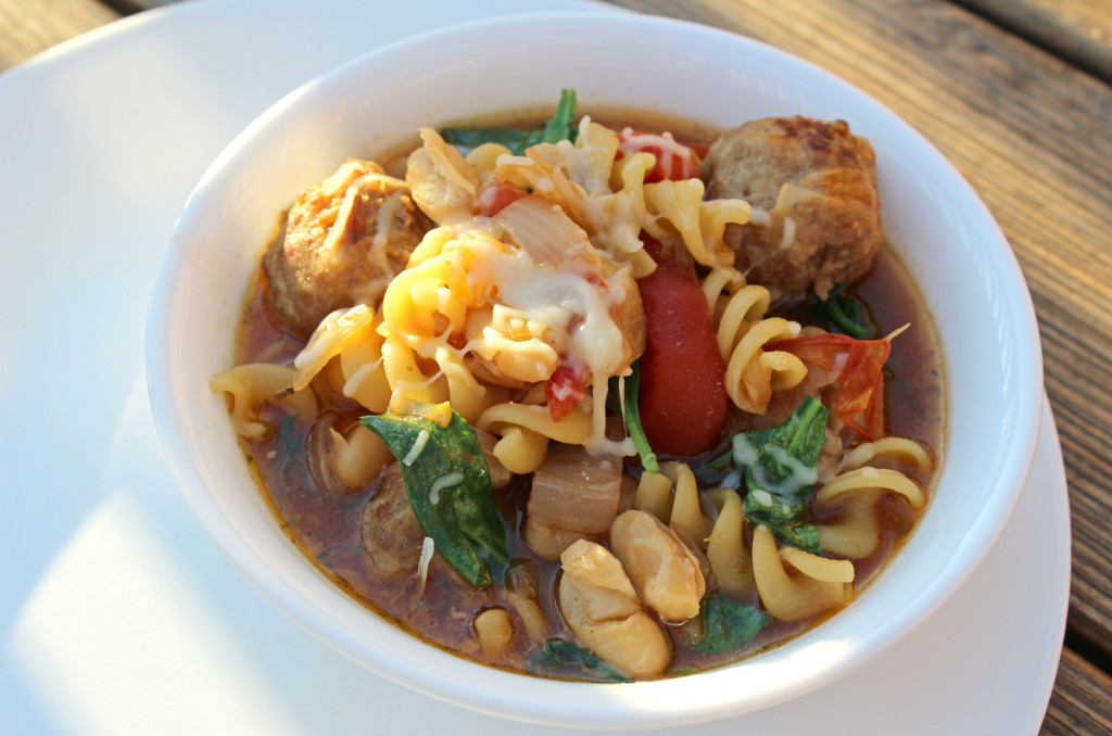 Italian sausage soup served in bowl ready to eat