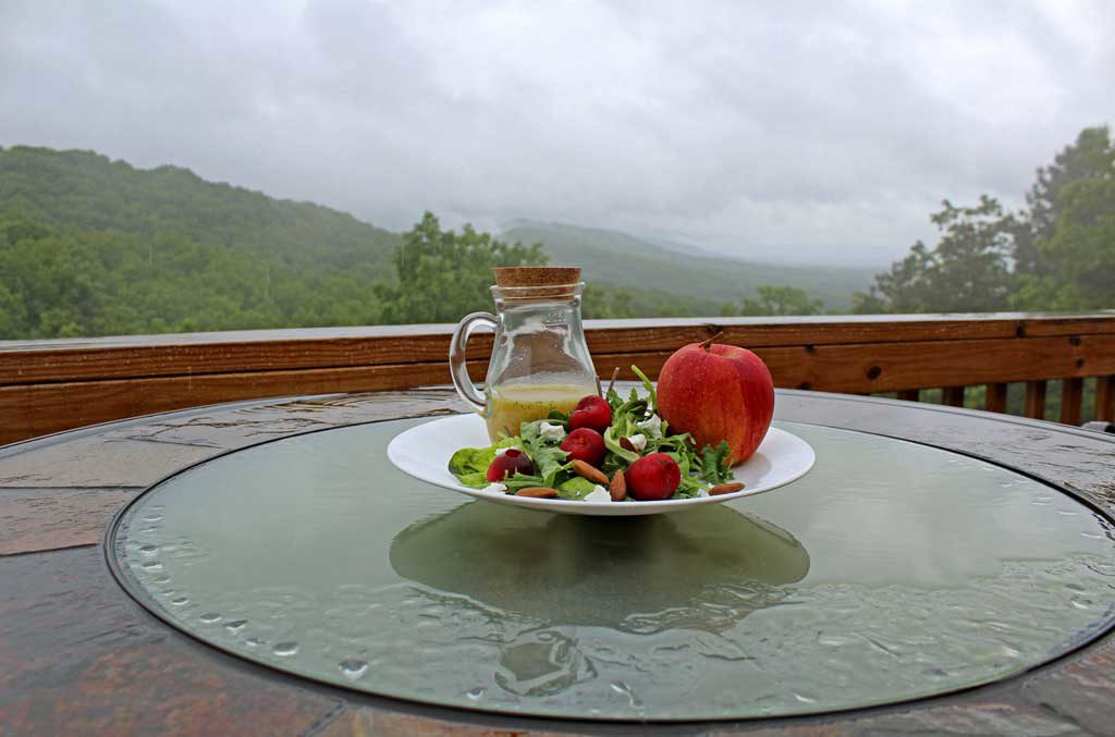 salad and dressing with mountain view