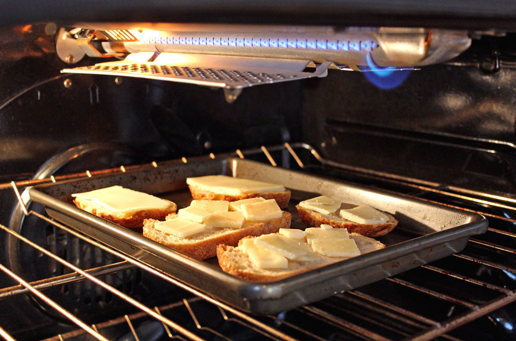 toast on pan under broiler