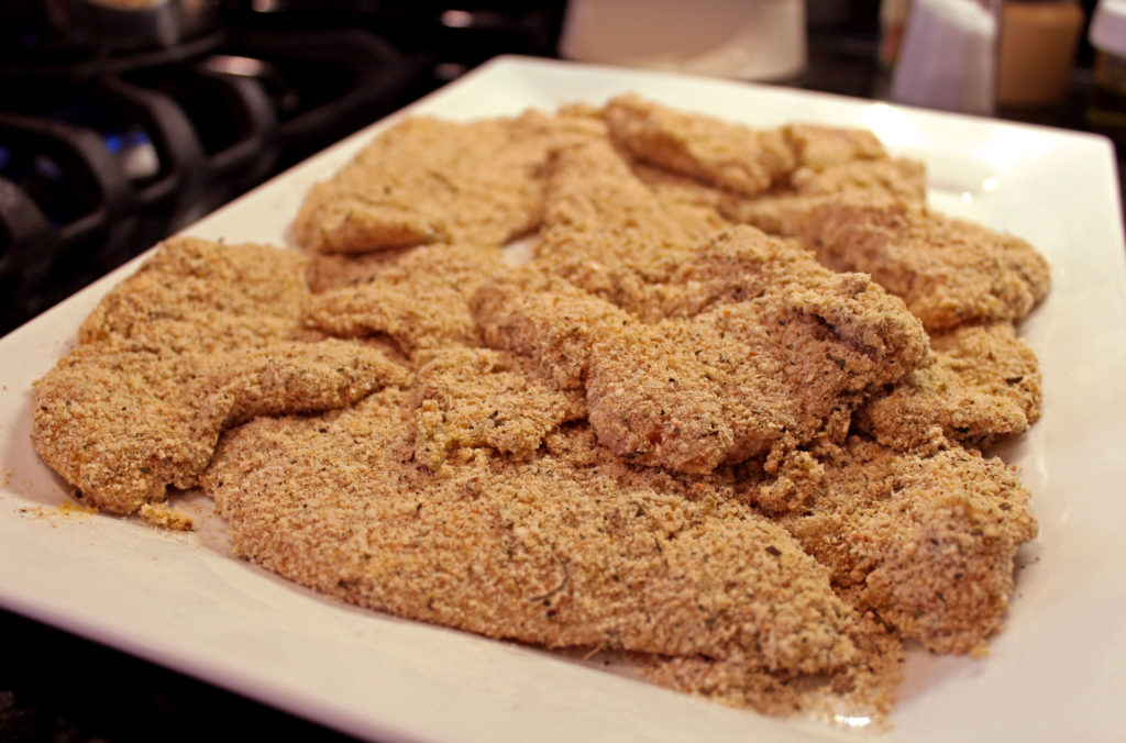 breaded chicken on platter