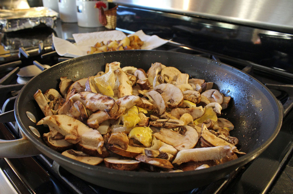 Tacos, filled with roasted poblano peppers, sauteed mushrooms and onions with country-style skillet potatoes served in a cream sauce with a hint of lime. | TheMountainKitchen.com
