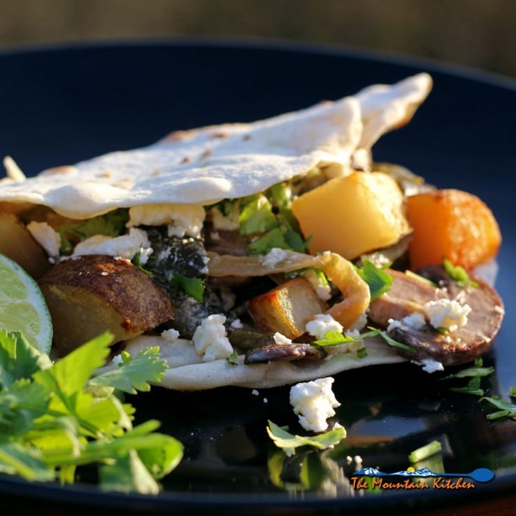 Poblano Mushroom and Potato Taco on plate ready to eat