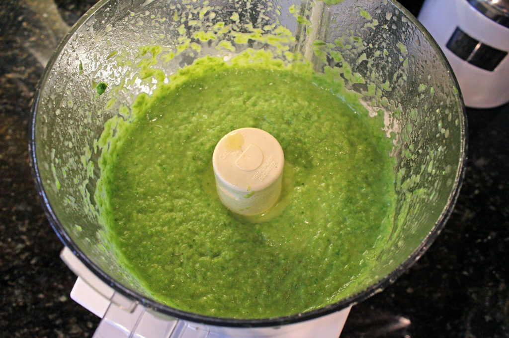 asparagus blended inside food processor bowl