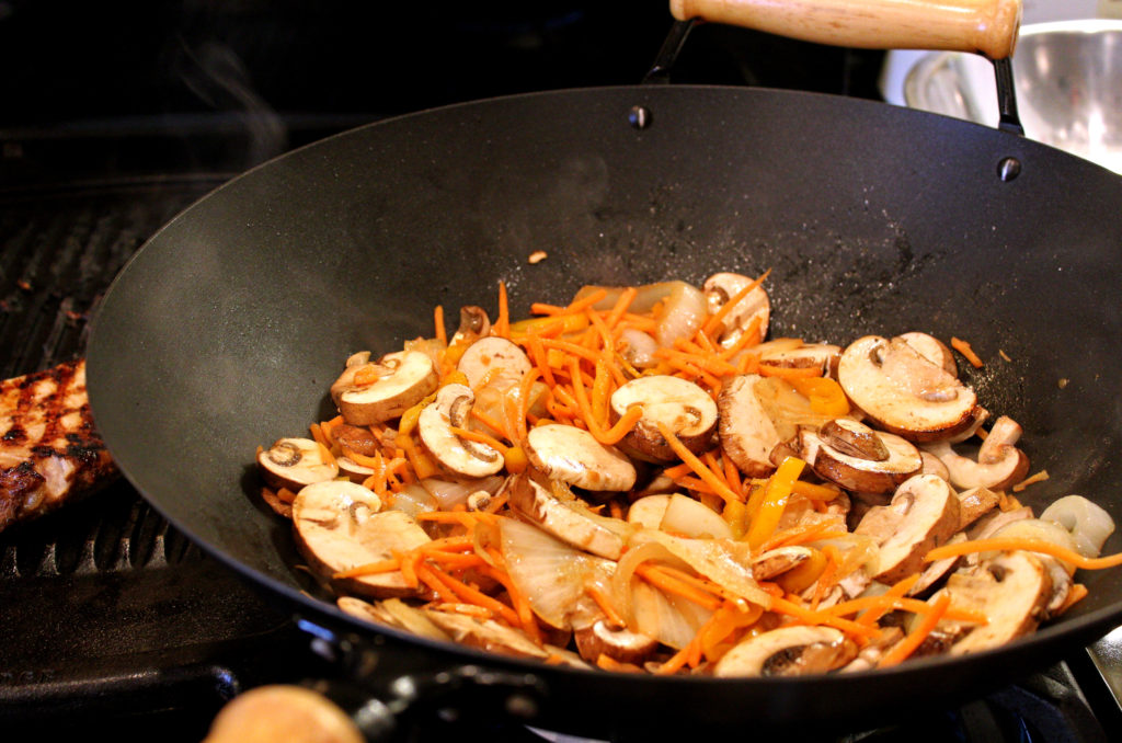 vegetables cooking in wok