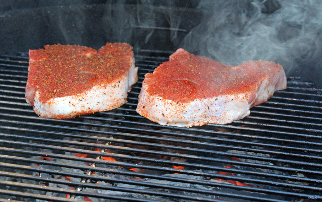 searing pork chops on grill