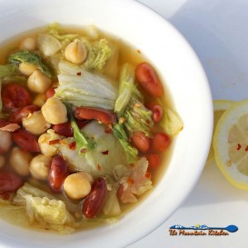 napa cabbage and been soup in a bowl