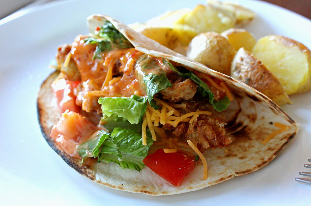 Spicy Chicken Wrap on plate ready to eat
